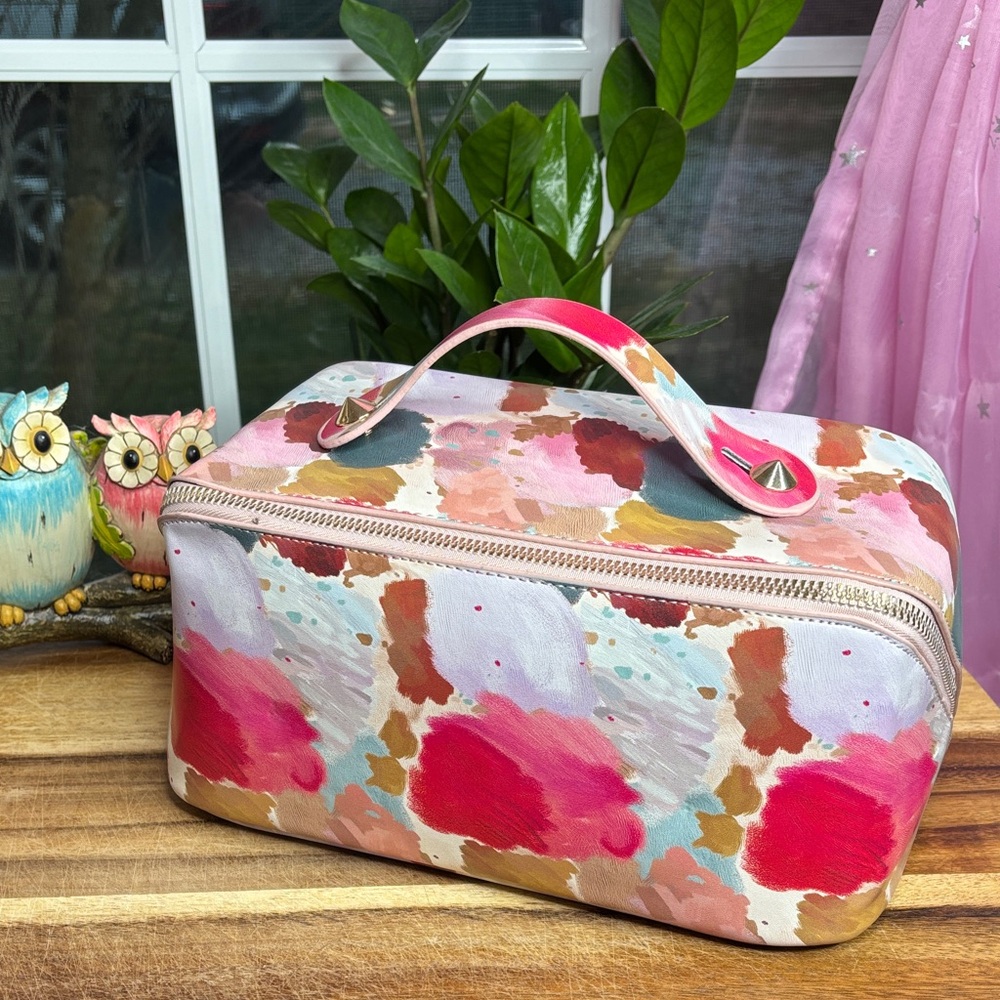 Pink Multi Watercolor Handle Cosmetic Case